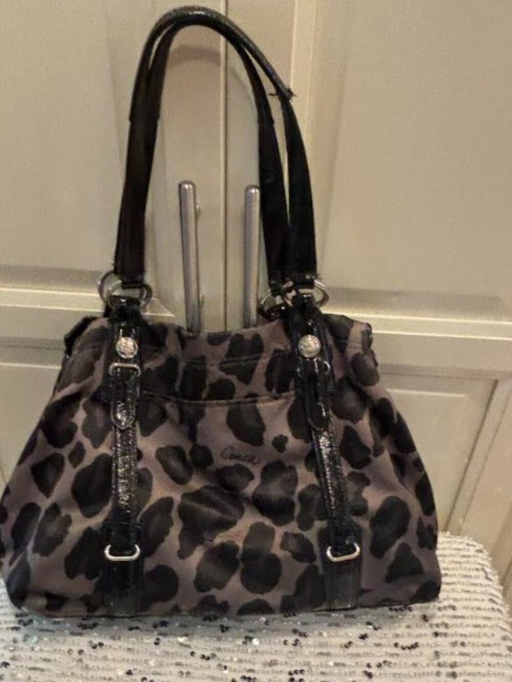 Coach Black and Grey Leopard Print Shoulder Bag - Picture 6 of 7